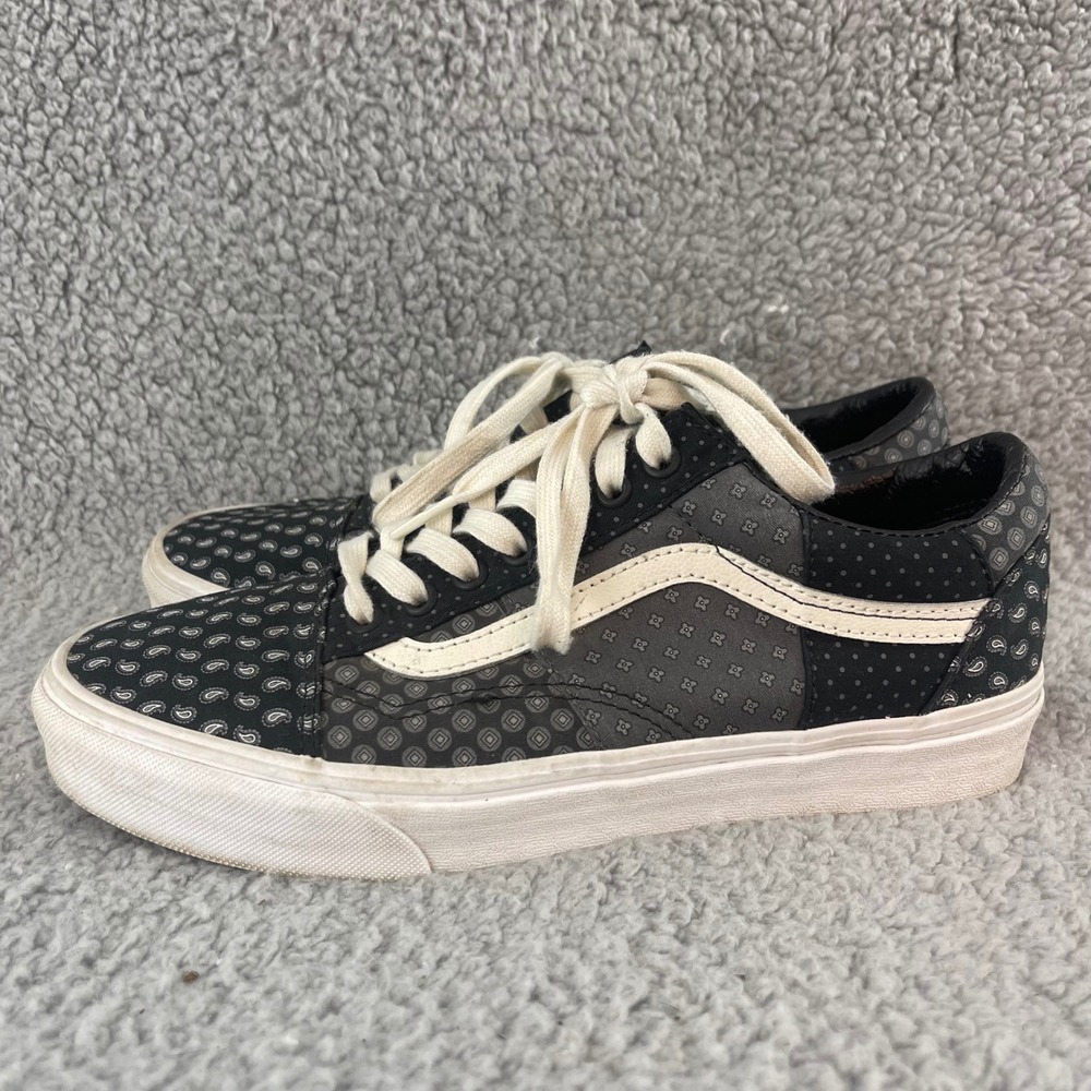 Vans Old Skool Mens size 8 Black Grey Paisley Tie‎ Print Patchwork Low Top shoes